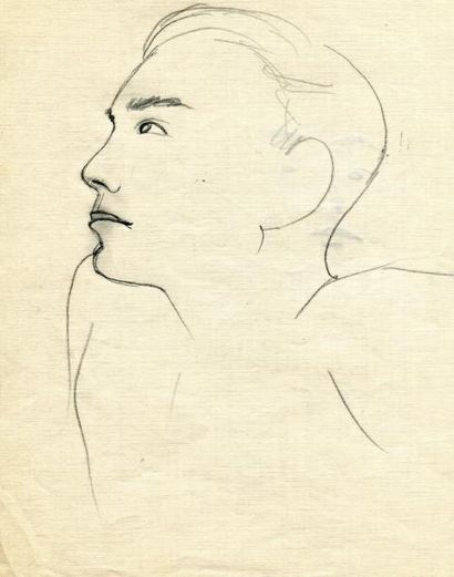 COCTEAU (Jean) Portrait d'Homme. Étude de visage au verso. Dessin original au crayon,...