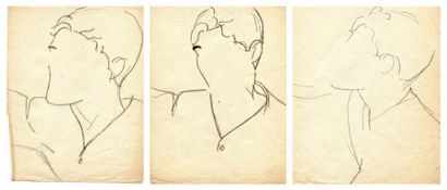 COCTEAU (Jean) Portraits de Paulet Thevenaz, trois études pour une composition de...