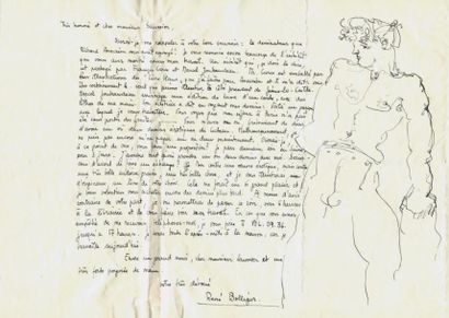 BOLLIGER (René) Lettre autographe, signée à Roland Saucier, avec DESSIN ORIGINAL...