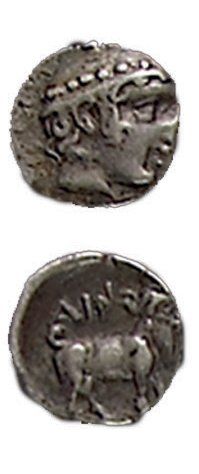 THRACE : Aenos (435-405 av. J.-C.) Diobole. 1,32 g. Tête d'Hermès. R/Bouc. May. 137.Très...