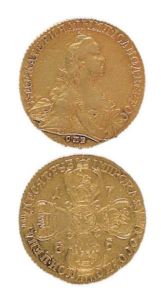 RUSSIE Catherine II (1762-1796) 10 roubles or 1766. Saint-Pétersbourg. Fr 129 A....