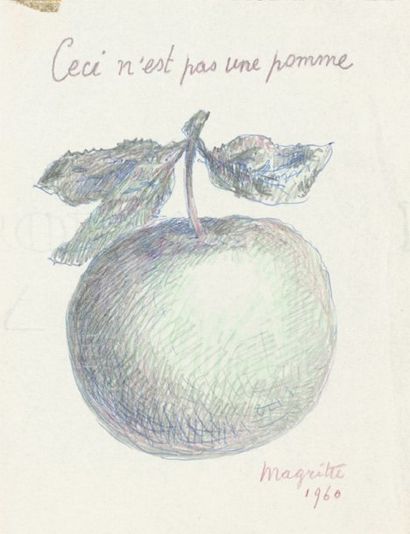 René MAGRITTE (1898-1967) Ceci n'est pas une pomme, 1960. Dessin aux crayons de couleurs...
