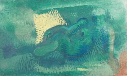 André BEAUDIN (1895-1979) nu vert, 1932. Huile sur toile signée et datée en haut...