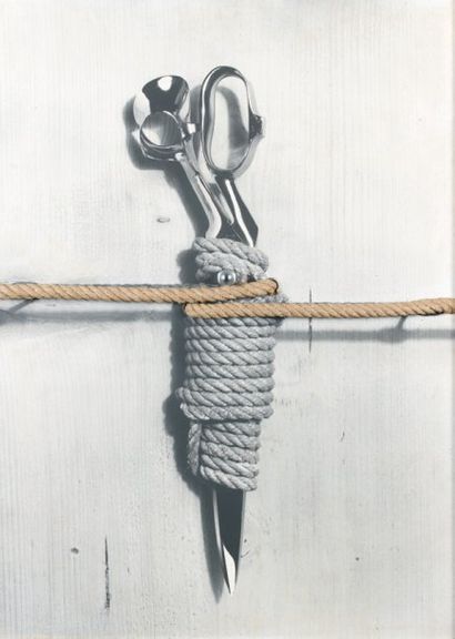 Ruth FRANCKEN (1924-2006) Anticastrateur. Photo, corde et métal sur panneau. 81,5...