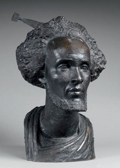 Anna QUINQUAUD (1890-1984) Buste d'Africain. Bronze à patine brune, fonte Valsuani....
