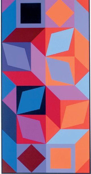 Victor VASARELY (1906-1997) Composition orange, rouge et bleue. 66,2 x 33,5 cm. Sérigraphie...