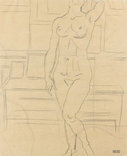 Raoul DUFY (1876-1953) nu dans l'atelier. Crayon sur papier calque, portant un cachet...