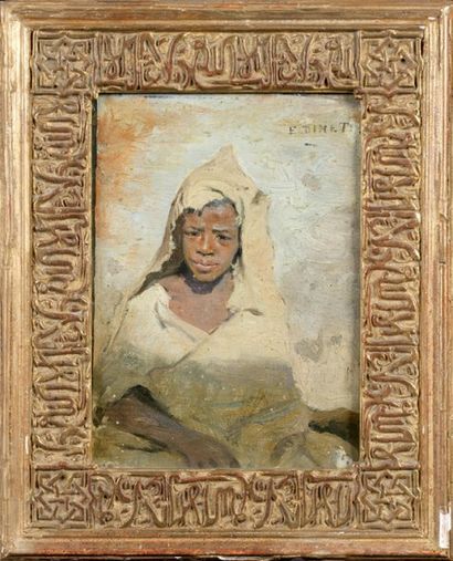 Etienne DInET (1861-1929) Portrait de jeune arabe. Huile sur panneau signée en haut...