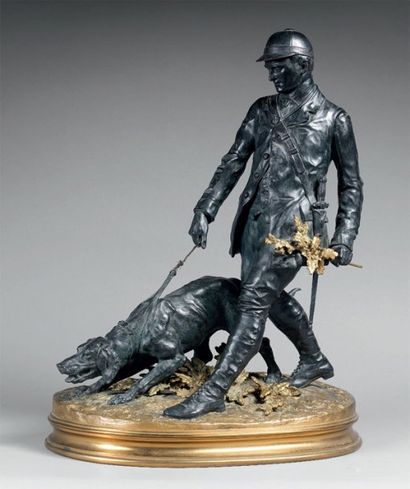 "pierre-Jules MEnE (1810-1879)" "Le valet de limier. Bronze à patine brune et or,...