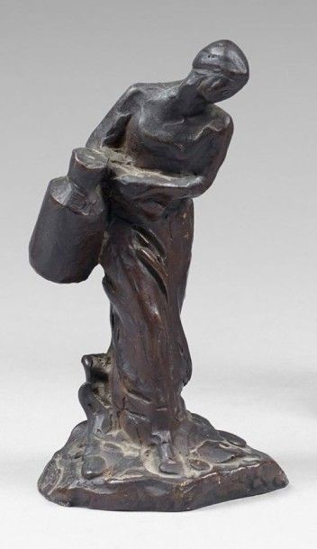Aimé Jules DALOU (1838-1902) La laitière. Epreuve en bronze à patine brune, signée...