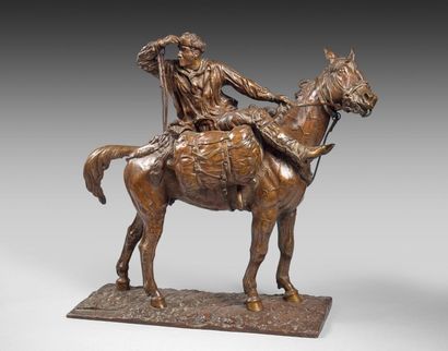 Arthur-Marie COMTE DU PASSAGE (1838-1909) Le contrebandier à cheval. Epreuve en bronze...