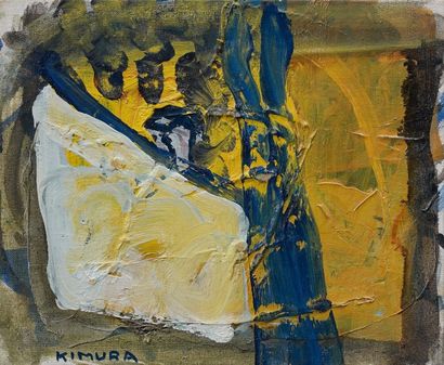 Chuta KIMURA (1917-1987) Composition, 1985. Huile sur carton toilé, signé en bas...