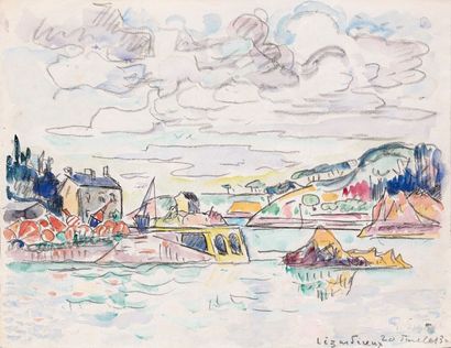 Paul SIGNAC (1863-1935) Vue de la baie de Lézardrieux. Aquarelle sur traits de crayon,...