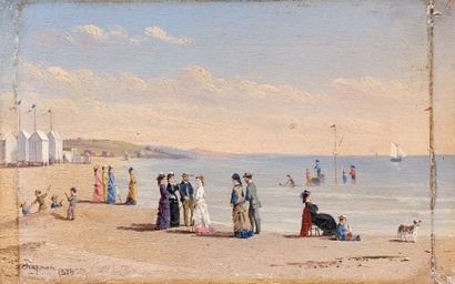 CONRAD WISE CHAPMAN (1842-1910) Plage de Normandie. Huile sur panneau, signé et daté...