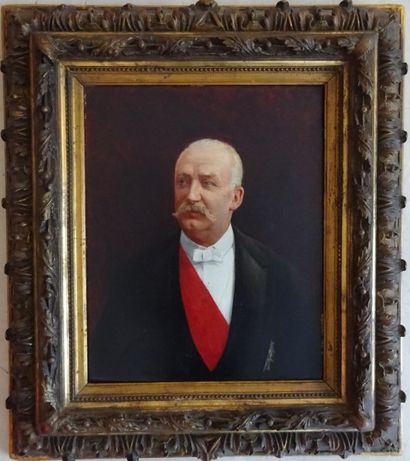 Louis TAUZIN (c.1842-c.1915) Portrait de Félix Faure. Huile sur panneau signé en...