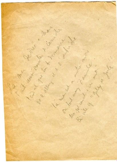 JEAN COCTEAU Poésie autographe; une page in-8 écrite au crayon. Deux strophes. "Le...