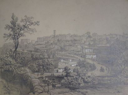 Félix BENOIST (1818-1896) Paysages de Cote d'Azur. Ensemble de 6 dessins à la mine...