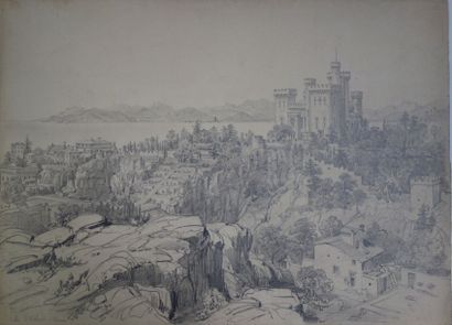 Félix BENOIST (1818-1896) Paysages de Cote d'Azur. Ensemble de 6 dessins à la mine...