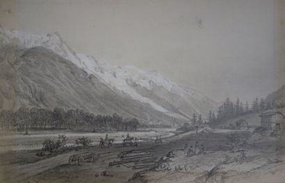 Félix BENOIST (1818-1896) Paysages des Alpes et de Chamonix. Ensemble de 5 dessins...