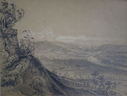 Félix BENOIST (1818-1896) Paysages de Normandie. Ensemble de 6 dessins à la mine...