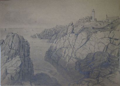 Félix BENOIST (1818-1896) Paysage de Bretagne. Ensemble de 10 dessins à la mine de...