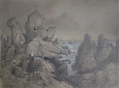 Félix BENOIST (1818-1896) Paysages de Bretagne. Ensemble de 10 dessins à la mine...