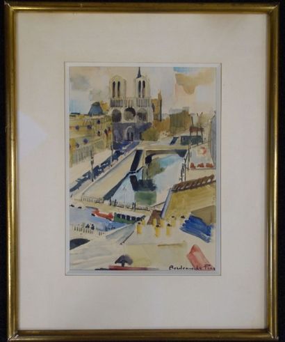 Andrée BORDEAUX LE PECQ (1911-1973) Paris, Notre-Dame. Aquarelle, signée en bas à...