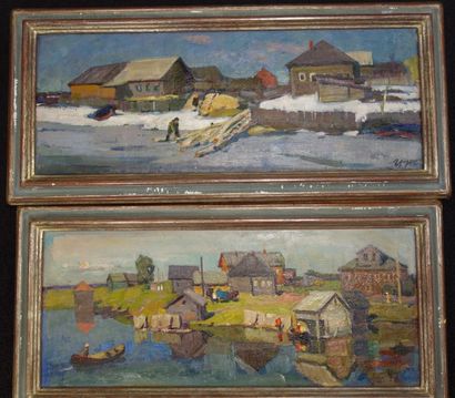 Abram GROUCHKO (1918-1980) Deux paysages. Huiles sur toile, signées en bas à droite....