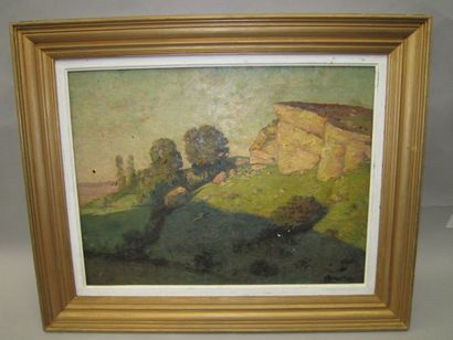 Jules Alfred Hervé-Mathé (1868-1953) Rochers au soleil. Huile sur toile, signée en...
