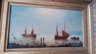 Gilbert BURLING (1843-1875) Retour de pêche. Huile sur toile, signée en bas à gauche...