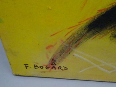 BOGARD Composition sur fond jaune. Huile sur toile, signée en bas à gauche. 93 x...