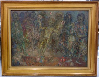 Joaquin Marti BAS (1910-1960) "Le ballet des Forains". Huile sur toile, signée en...