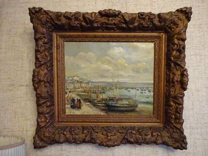 Charles BLONDIN (XXème siècle) Vue de port à marée basse. Huile sur toile, signée...