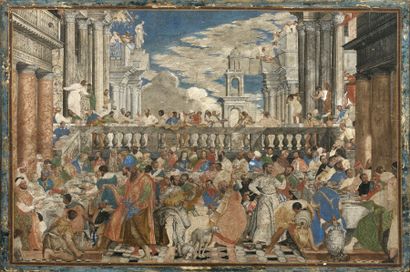 D'après Paolo CALIARI dit VERONESE (1528-1588) 
Les Noces de Cana.
Aquarelle et gouache...