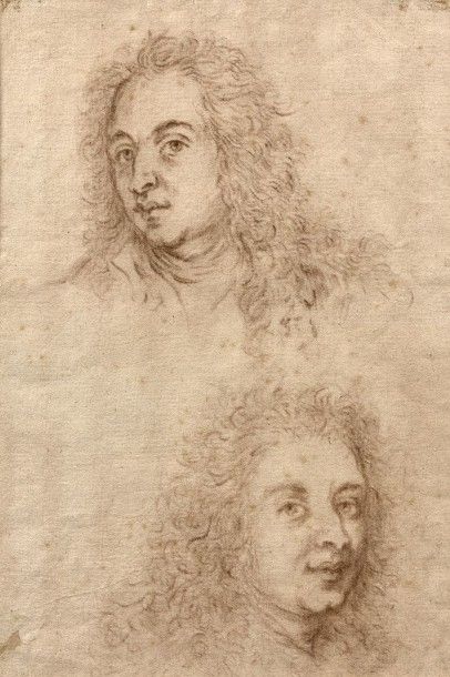 D'après Antoine WATTEAU (1684-1721) 
Deux portraits de Watteau.
Sanguine brune. Filigrane.
Collé...