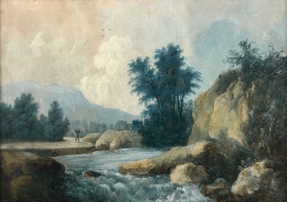 Louis BELLANGER (Paris? 1736 - Stockholm 1816) 
Vue de la rivière Gotteron près de...