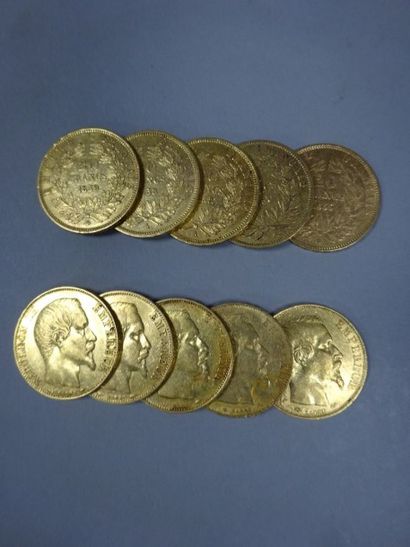 France 
10 Pièces de 20 francs or, 1853 (x 2), 1854, 1855 (x 2), 1856, 1857, 1858...