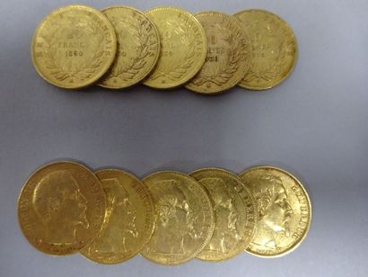 France 
10 Pièces 20 francs or, 1853, 1854, 1856, 1857, 1858 (x 2), 1859 (x 2), 1860...