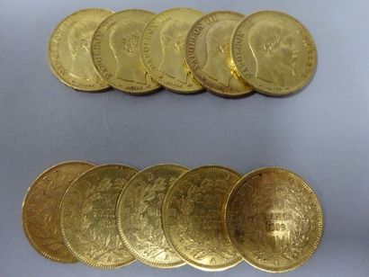 France 
10 Pièces 20 francs or, 1853, 1854, 1856, 1857, 1858 (x 2), 1859 (x 2), 1860...