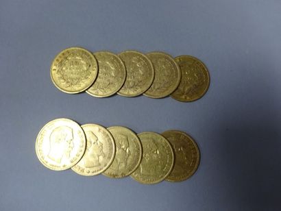 France 
10 Pièces de 10 francs or, 1855 (x 2), 1857, 1860 (x 3), 1859 (x 3), 1860.
Poids...