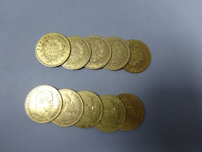 France 
10 Pièces de 10 francs or, 1855 (x 2), 1857, 1860 (x 3), 1859 (x 3), 1860.
Poids...