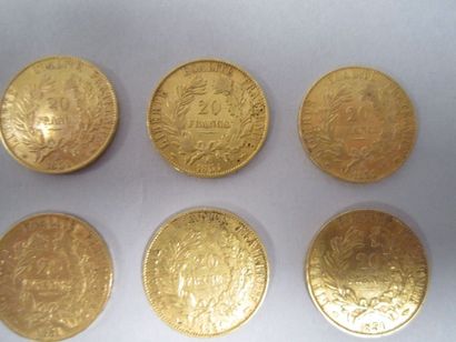 France 
9 Pièces de 20 francs or, 1850 (x 2), 1851 (x 7).
Poids total: 57,70 g.