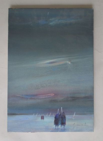 René SMET (né en 1929) Crépuscule. Huile sur toile, signée en bas à droite. 55 x...