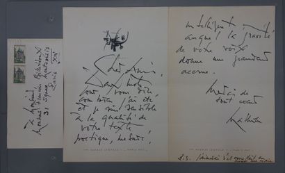 Georges MATHIEU (1921-2012) Lettre de deux pages adressée à Monsieur François BILLETDOUX,...