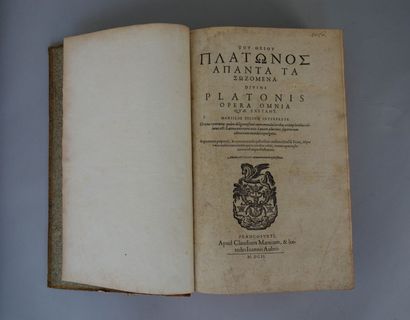 PLATON Divini Platonis Operum a Marsilio Ficino translatorum. In folio. Demi-reliure...