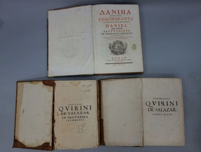 null Trois volumes in-folio: - De Salazar. Commentarii in proverbia, tome 1 et 2,...