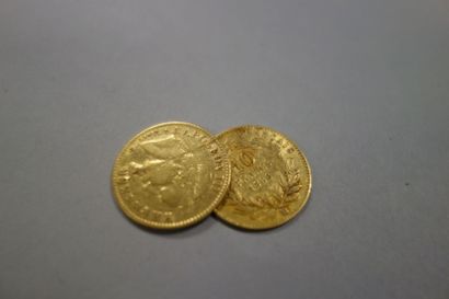 null FRANCE

2 pièces de 10 francs or, 1864 et 1866.

Poids total : 6,4 g.
