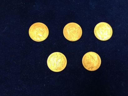 null FRANCE

Lot de cinq pièces de 20 francs or,

1813, 1849, 1855, 1857 et 1858....
