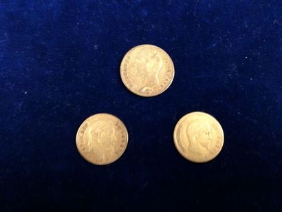 null FRANCE

Lot de deux pièces de 10 francs or 1856 et 1864,

et une pièce de 20...
