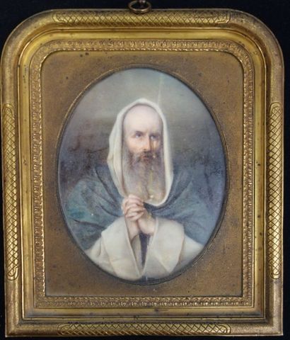 Maxime DAVID (1798-1870) Saint personnage en prière.
Miniature ovale sur ivoire (pré-convention),...